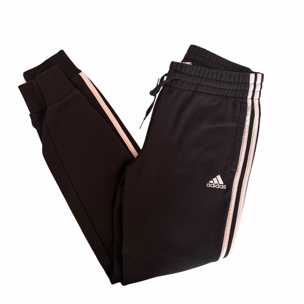 Adidas Black Fleece Jogger Pants Women’s Medium Slim Fit 3 Stripe Logo - Picture 3 of 6